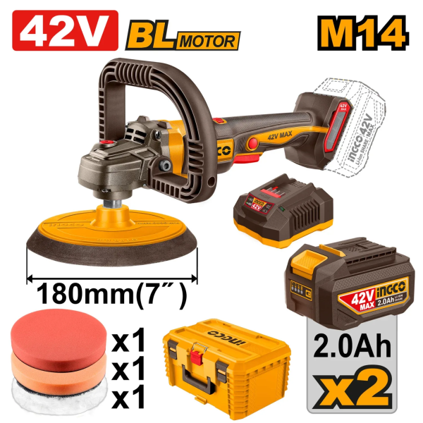Аккумуляторная полировальная машина 180mm INGCO APLI42182 Аккумуляторная полировальная машина 180mm INGCO APLI42182