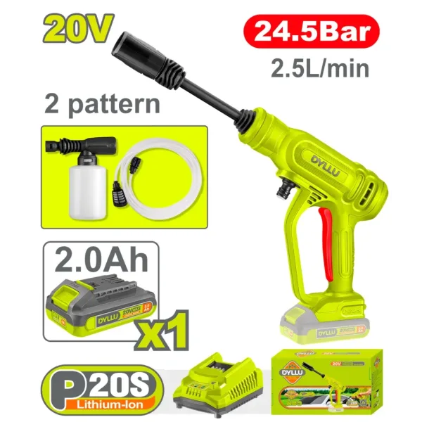 Аккумуляторная мойка высокого давления 24,5Бар 20В/1*2.0Ач DYLLU DTQX01203