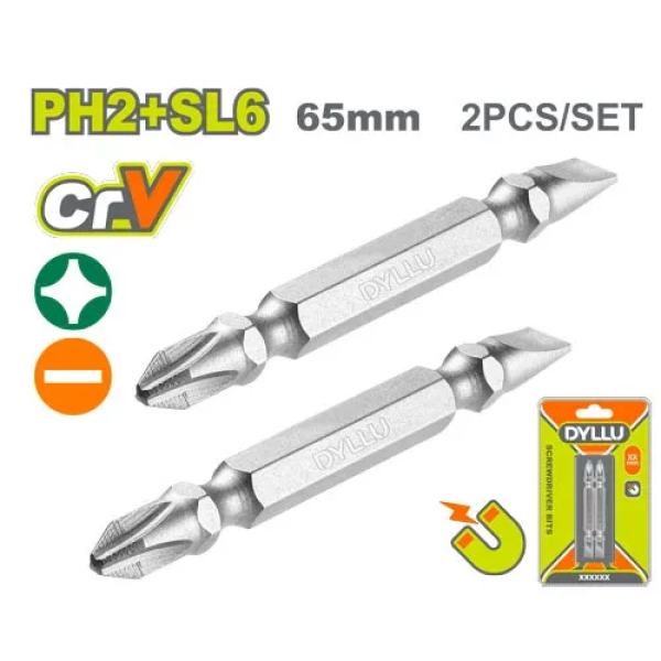 Set de biți 65mm PH2+SL6 2buc. DYLLU DTSV0K11 Set de biți 65mm PH2+SL6 2buc. DYLLU DTSV0K11
