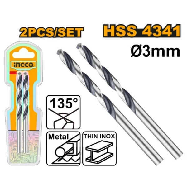 Set de burghie pentru metal HSS 2x3mm INGCO DBT1200034