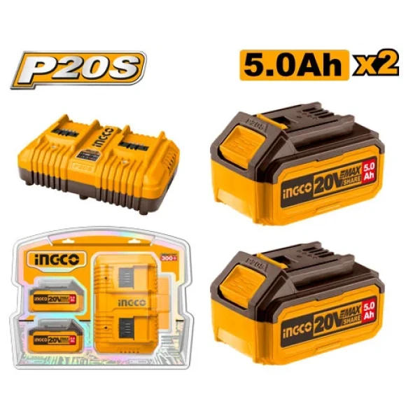 Set Incarcator + Acumulator FBCPK2425 20V/2*5Ah INDUSTRIAL INGCO Set Incarcator + Acumulator FBCPK2425 20V/2*5Ah INDUSTRIAL INGCO