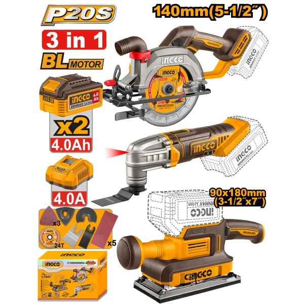 Набор из 3 аккумуляторных инструментов 2x4.0Ah INDUSTRIAL INGCO COSLI250781 Набор из 3 аккумуляторных инструментов 2x4.0Ah INDUSTRIAL INGCO COSLI250781