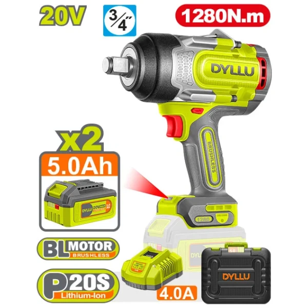 Masina de insurubat cu impact cu acumulator 20V/2*5.0Ah 1280N.m DYLLU DTCD1B12856