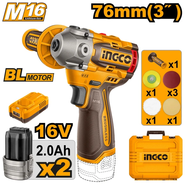 Аккумуляторная полировальная машина 76mm INGCO APLI1676