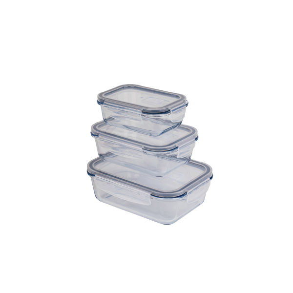 Set 3 vase pentru depozitare dreptunghiulare (380 cc + 640 cc + 1040 cc), Borart Set 3 vase pentru depozitare dreptunghiulare (380 cc + 640 cc + 1040 cc), Borart