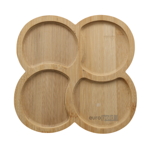 Platou petale din bambus cu 4 compartimente, 22 x 22cm, Eurogold