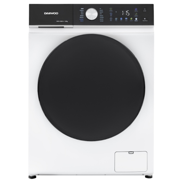 Masina de spalat rufe Daewoo DWD-CS8014, 8 kg / 1400rpm, 48cm, clasa A, motor inverter, Display, Panou negru + usa dubla neagra, 16 program, Alb Masina de spalat rufe Daewoo DWD-CS8014, 8 kg / 1400rpm, 48cm, clasa A, motor inverter, Display, Panou negru + usa dubla neagra, 16 program, Alb