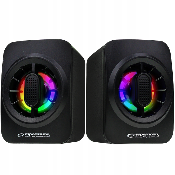 Акустика 2.0 Esperanza Sakara EGS104, 5W (2 x 2.5W), светодиодная радуга, управление громкостью, встроенный усилитель, питание: 5V, требуется: USB