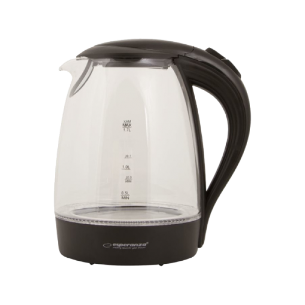 Cafetieră Esperanza SALTO ANGEL EKK011K Sticlă Neagră cu LED, 2200W, 1,7l, element de încălzire ascuns, bază rotativă la 360°, oprire automată după fierbere Cafetieră Esperanza SALTO ANGEL EKK011K Sticlă Neagră cu LED, 2200W, 1,7l, element de încălzire ascuns, bază rotativă la 360°, oprire automată după fierbere