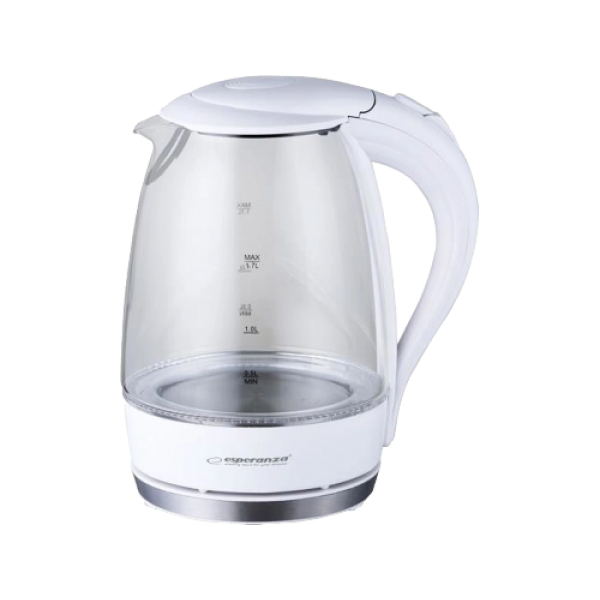 Cafetieră Esperanza SALTO ANGEL EKK011W Sticlă Albă cu lumină LED, 2200W, 1,7l, element de încălzire ascuns, bază rotativă la 360°, oprire automată după Cafetieră Esperanza SALTO ANGEL EKK011W Sticlă Albă cu lumină LED, 2200W, 1,7l, element de încălzire ascuns, bază rotativă la 360°, oprire automată după