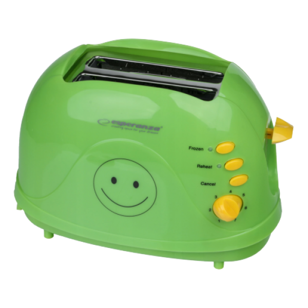 Тостер Esperanza SMILEY EKT003 Зеленый, 750W, 3 в 1, Поджаривание, Разогрев, Размораживание замороженного хлеба, Разработан для приготовления толстого и тонкого Тостер Esperanza SMILEY EKT003 Зеленый, 750W, 3 в 1, Поджаривание, Разогрев, Размораживание замороженного хлеба, Разработан для приготовления толстого и тонкого