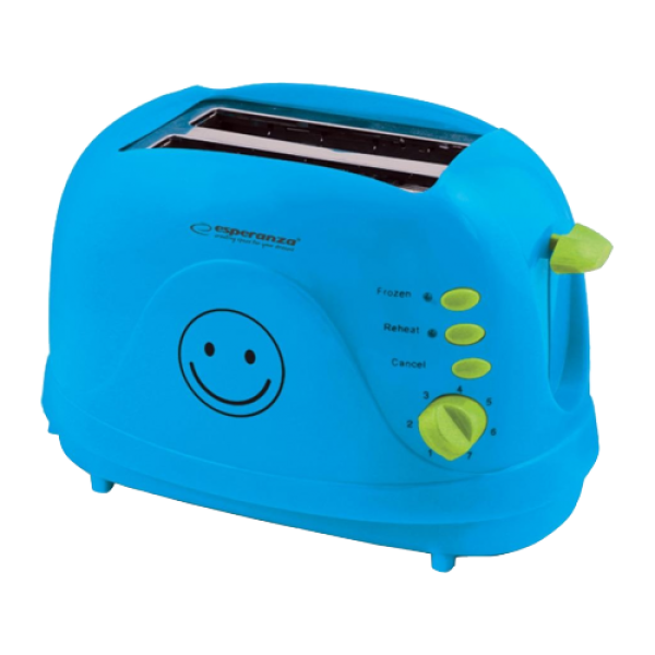Тостер Esperanza SMILEY EKT003B Синий, 750W, 3 в 1, Поджаривание, Разогрев, Размораживание замороженного хлеба, Разработан для приготовления толстого и тонкого Тостер Esperanza SMILEY EKT003B Синий, 750W, 3 в 1, Поджаривание, Разогрев, Размораживание замороженного хлеба, Разработан для приготовления толстого и тонкого