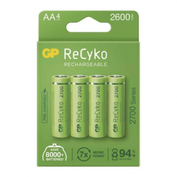 Acumulatori GP Batteries, ReCyko 2600mAh AA (LR6) 1.2V NiMH, cutie de hârtie 4 buc. "GP270AAHCE-2EB4" "GPRHC272E001" Acumulatori GP Batteries, ReCyko 2600mAh AA (LR6) 1.2V NiMH, cutie de hârtie 4 buc. "GP270AAHCE-2EB4" "GPRHC272E001"