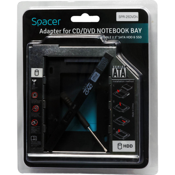 Rack Caddy Spacer HDD/ SSD для CD/DVD Bay, для Ноутбука, Нормальный, 12mm, SPR-25DVDN Rack Caddy Spacer HDD/ SSD для CD/DVD Bay, для Ноутбука, Нормальный, 12mm, SPR-25DVDN