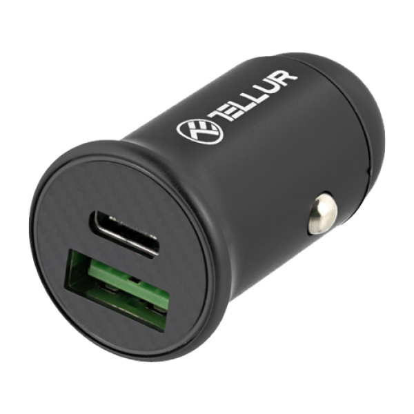 Автомобильное зарядное устройство USB - Tellur FCC7 2xDC 12-24V, 1xUSB Type-A QC 3.0, 1 xUSB Type-C PD, PD60W, QC30W, Алюминий, Черный TLL151251