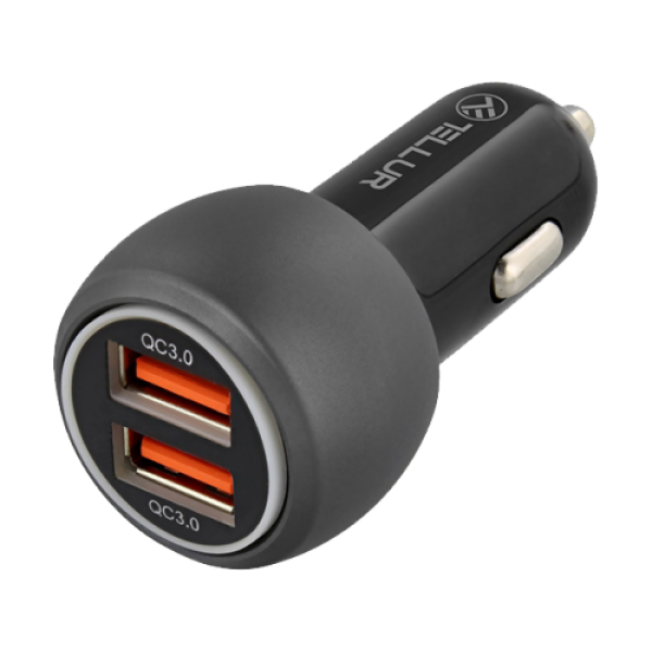 Încărcător auto USB - Tellur FCC8, 2xUSB (QC 3.0 + 6A), 36W, Negru TLL151261
