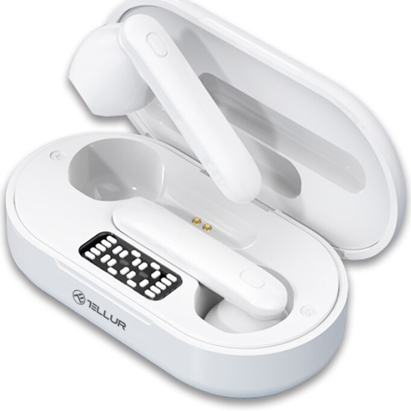 Наушники True Wireless Tellur Flip, Белые, версия Bluetooth 5.0, до 10 м, True Wireless Stereo, Время воспроизведения музыки до 2.5 часов, Время зарядки Ap