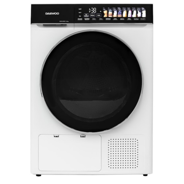 Uscator de rufe Daewoo DDR-HS9E-1, 9 kg, Clasa E, Control electronic, Pompa de caldura, butoane touch, panou de control negru cu pictograme mari col Uscator de rufe Daewoo DDR-HS9E-1, 9 kg, Clasa E, Control electronic, Pompa de caldura, butoane touch, panou de control negru cu pictograme mari col