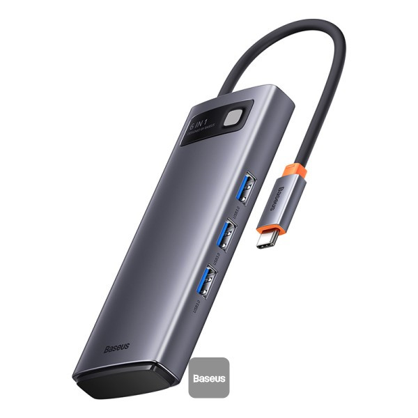 Stație de andocare Baseus Metal Gleam 6-in-1 USB Type-C la 3xUSB 3.0, 1 x PD 100W, 1 x Cititor de carduri SD, 1 x Cititor de carduri TF Gri, WKWG030213 Stație de andocare Baseus Metal Gleam 6-in-1 USB Type-C la 3xUSB 3.0, 1 x PD 100W, 1 x Cititor de carduri SD, 1 x Cititor de carduri TF Gri, WKWG030213