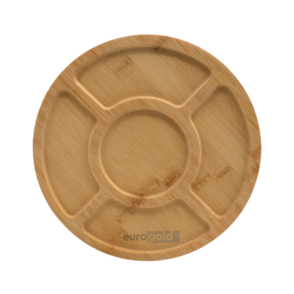 Platou rotund asorti din bambus cu 5 compartimente, 25 x 25cm, Eurogold