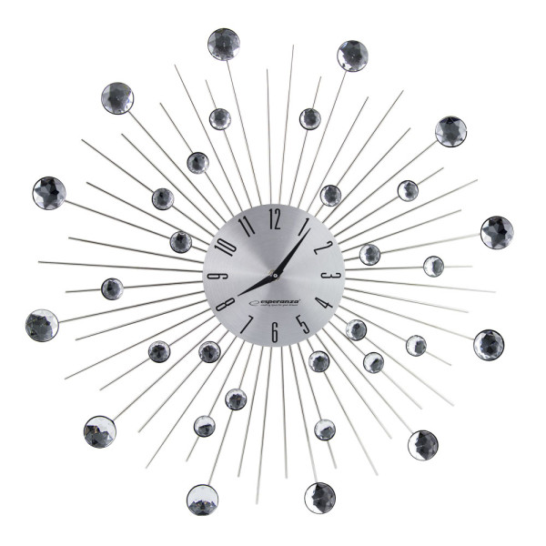 Ceas de perete Esperanza BOSTON EHC002 gri, 50 cm, decorat cu diamante (sticlă acrilică), suprafață de ceas din aluminiu, mecanism silențios, cârlig pentru Ceas de perete Esperanza BOSTON EHC002 gri, 50 cm, decorat cu diamante (sticlă acrilică), suprafață de ceas din aluminiu, mecanism silențios, cârlig pentru