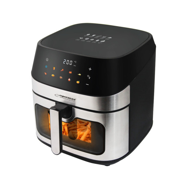 Аэрофритюрница Esperanza PATATE AL FORNO EKA005, 8L, 1600W, Окно, Таймер: 0–60 мин, Диапазон температур: 80°C – 200°C, 10 программ приготовления: Размороженные