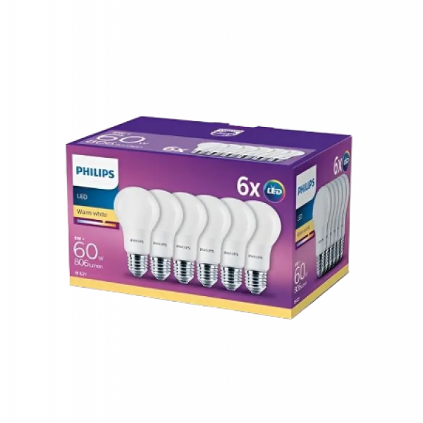 Lampa LED Philips 8W 60A E27 WW 230V FR ND 6CT/4 Lampa LED Philips 8W 60A E27 WW 230V FR ND 6CT/4