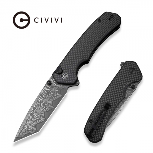 Складной нож, CIVIVI, Button Lock Brazen C19059C-DS1, дамасская сталь, кнопочный замок, рукоять карбон на G10, флиппер и шпеньки
