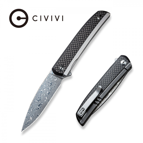 Cuțit pliabil, CIVIVI, Savant C20063B-DS1, lamă damasc 3.47 inch, mâner inox G10 fibră de carbon, blocare frame lock Cuțit pliabil, CIVIVI, Savant C20063B-DS1, lamă damasc 3.47 inch, mâner inox G10 fibră de carbon, blocare frame lock