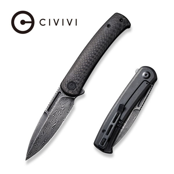 Складной нож, CIVIVI, Cetos C21025B-DS1, дамасская сталь 3.48 дюйма, рукоять карбон и нержавеющая сталь, фрейм-лок