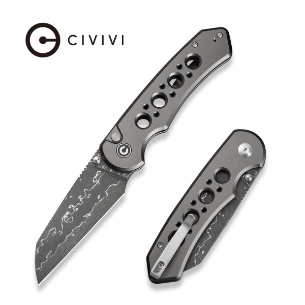 Cuțit pliabil, CIVIVI, Pragma Prime C24067-DS1, lamă Damascus 3.49 inch, mâner aluminiu, Button Lock