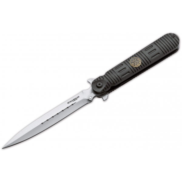 Складной EDC‑нож SWAT Transformer BO‑01MB102, Magnum/Böker Plus, flipper Liner‑lock, клинок из стали 440A (~125 мм, толщина 2,7 мм, HRC ≈58), рукоять черная