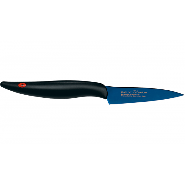Cuțit Kasumi Yasai K‑22008B, cuțit de tăiat titan 80 mm cu acoperire din titan (albastru), oțel Molibden-Vanadiu Inox (HRC 57-59), mâner polipropilenă neagră Cuțit Kasumi Yasai K‑22008B, cuțit de tăiat titan 80 mm cu acoperire din titan (albastru), oțel Molibden-Vanadiu Inox (HRC 57-59), mâner polipropilenă neagră
