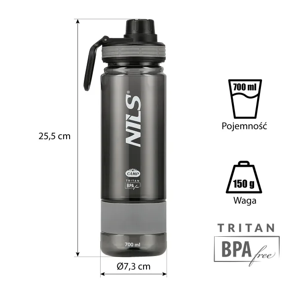 Бутылка для воды Tritan 700 мл NILS CAMP – Без BPA, Серый