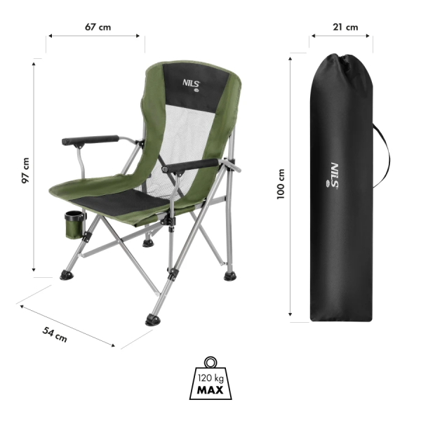 Scaun turistic NC3701, verde, Nils Camp - Un accesoriu practic pentru camping