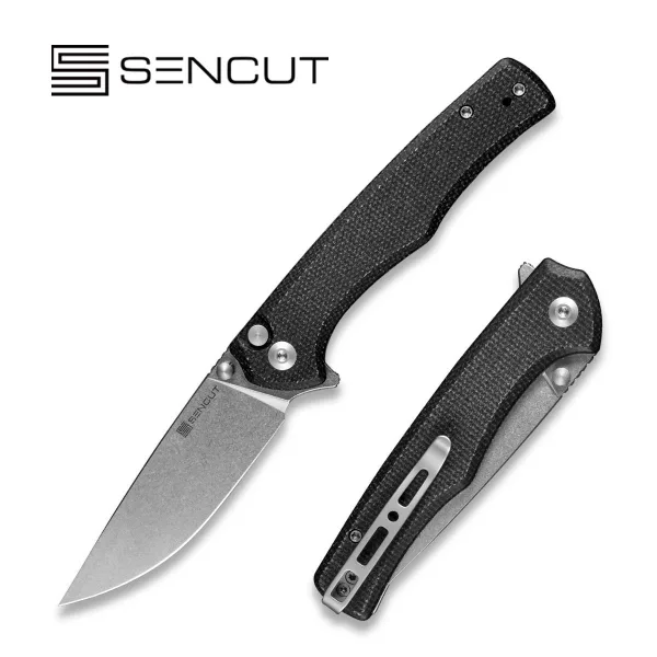 Складной нож, SENCUT, Crowley S21012-2, сталь D2 3.48 дюйма, рукоять микарта, замок Button Lock