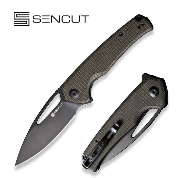Cuțit flipper, SENCUT, Mims S21013-3, lamă 9Cr18MoV 3.48 inch, mâner Canvas Micarta, Liner Lock