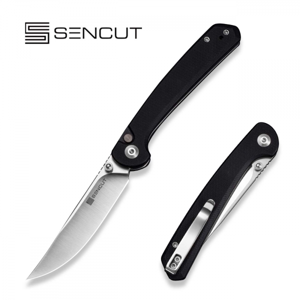 Складной нож, SENCUT, Skelfin S25007-2, сталь 9Cr18MoV 3.3 дюйма, рукоять G10 черная, Button Lock
