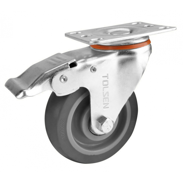 Roata pentru carucior rotativa cu frana 100mm 130kg PP+TPR Tolsen Roata pentru carucior rotativa cu frana 100mm 130kg PP+TPR Tolsen