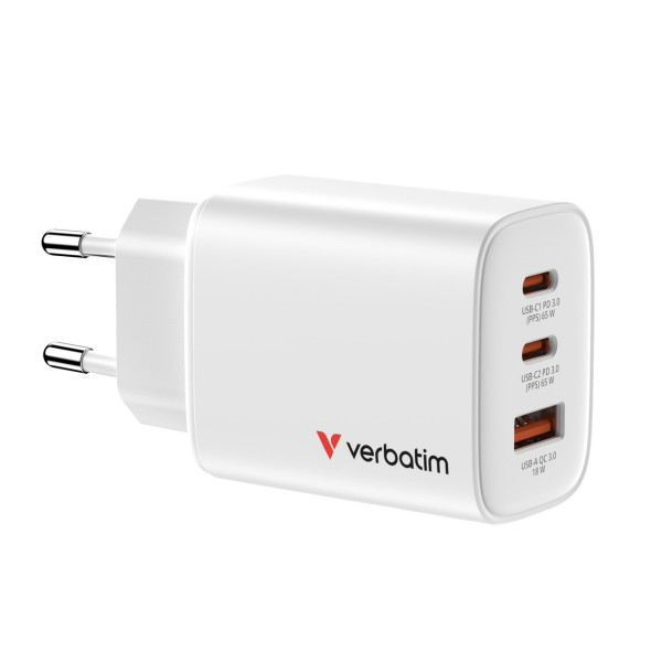 Зарядное устройство VERBATIM Essentials GaN / 65W / 3 порта Зарядное устройство VERBATIM Essentials GaN / 65W / 3 порта