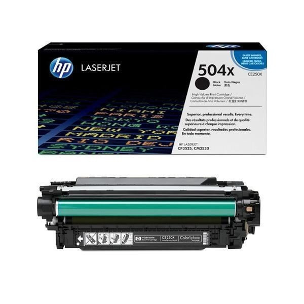 HP 504X (CE250X) Black Cartridge for HP LaserJet CP3525, CP3525n, CP3525dn, CP3525x, CM3530, CM3530fs, 10500 p. HP 504X (CE250X) Black Cartridge for HP LaserJet CP3525, CP3525n, CP3525dn, CP3525x, CM3530, CM3530fs, 10500 p.