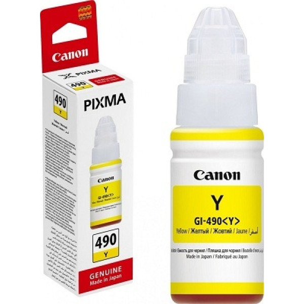 Ink Bottle Canon GI-490 Y (0666C001), yellow, 70ml for G1400/1410/G2410/G2411/G2415/G3410/G3411/G3415/G4411, 7000 p. Ink Bottle Canon GI-490 Y (0666C001), yellow, 70ml for G1400/1410/G2410/G2411/G2415/G3410/G3411/G3415/G4411, 7000 p.