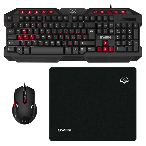 SVEN GS-9200 Gaming Set, Keyboard+Mouse+MousePad, keys 14 keys, 10 Fn-keys, mouse 5+1(800-2400 DPI) , USB, Black, Rus/Ukr/Eng SVEN GS-9200 Gaming Set, Keyboard+Mouse+MousePad, keys 14 keys, 10 Fn-keys, mouse 5+1(800-2400 DPI) , USB, Black, Rus/Ukr/Eng