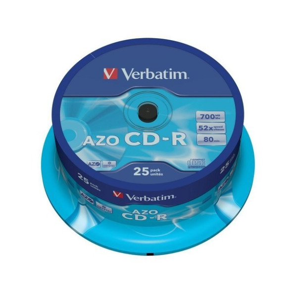 Verbatim DataLifePlus CD-R AZO 700MB 52X CRYSTAL SURFACE - Spindle 25pcs. Verbatim DataLifePlus CD-R AZO 700MB 52X CRYSTAL SURFACE - Spindle 25pcs.