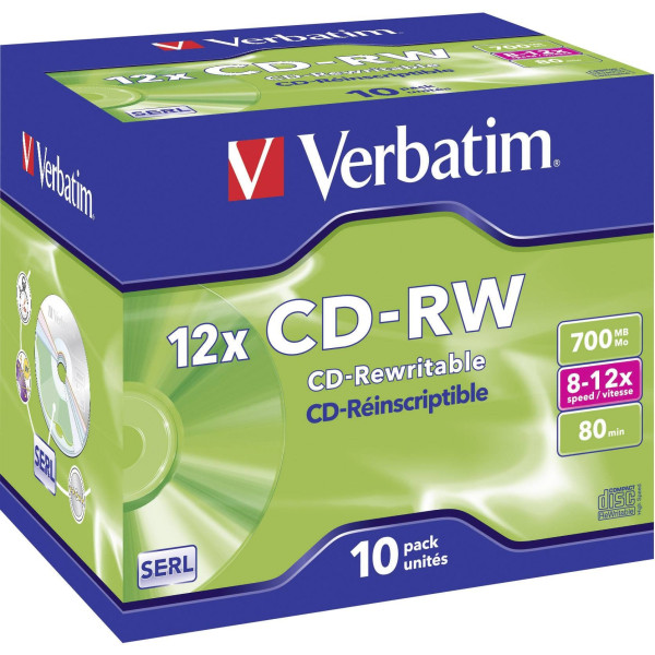 Verbatim DataLifePlus CD-RW SERL 700MB 12X SCRATCH RESISTANT SURFACE - Jewel Case 10pcs. Verbatim DataLifePlus CD-RW SERL 700MB 12X SCRATCH RESISTANT SURFACE - Jewel Case 10pcs.
