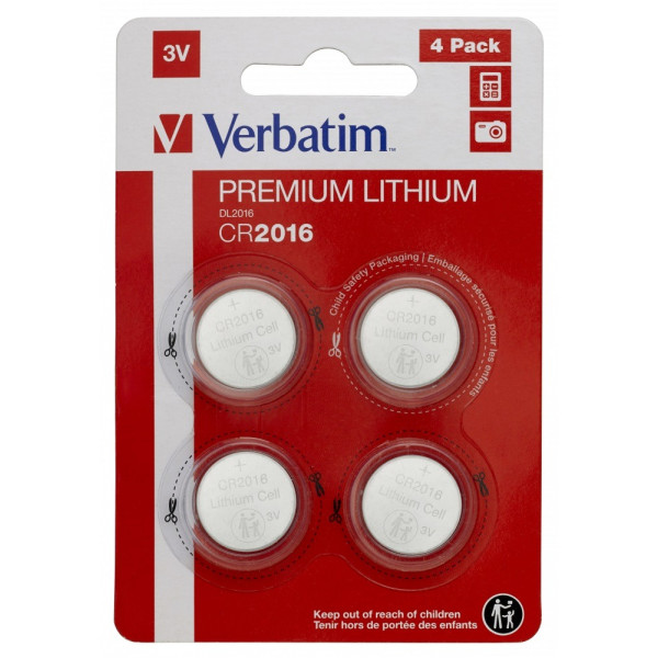 Verbatim Lithium Battery CR2016 3V 4pcs, Blister pack Verbatim Lithium Battery CR2016 3V 4pcs, Blister pack