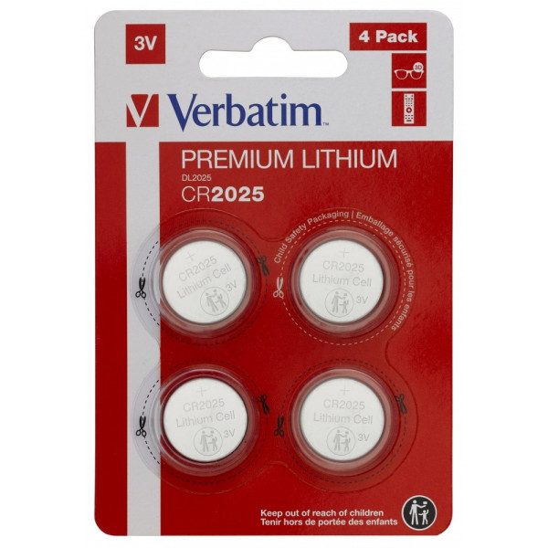 Verbatim Lithium Battery CR2025 3V 4pcs, Blister pack Verbatim Lithium Battery CR2025 3V 4pcs, Blister pack