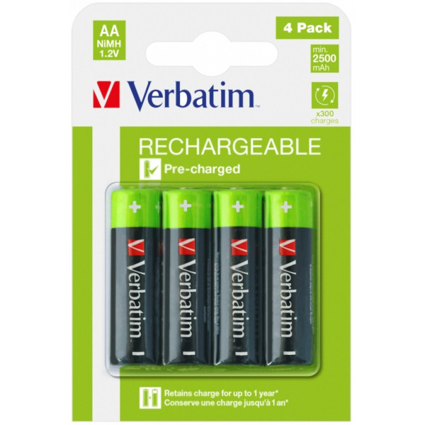 Verbatim Rechargeable Battery AA / HR6 2500 mAh, 4 Pack Verbatim Rechargeable Battery AA / HR6 2500 mAh, 4 Pack