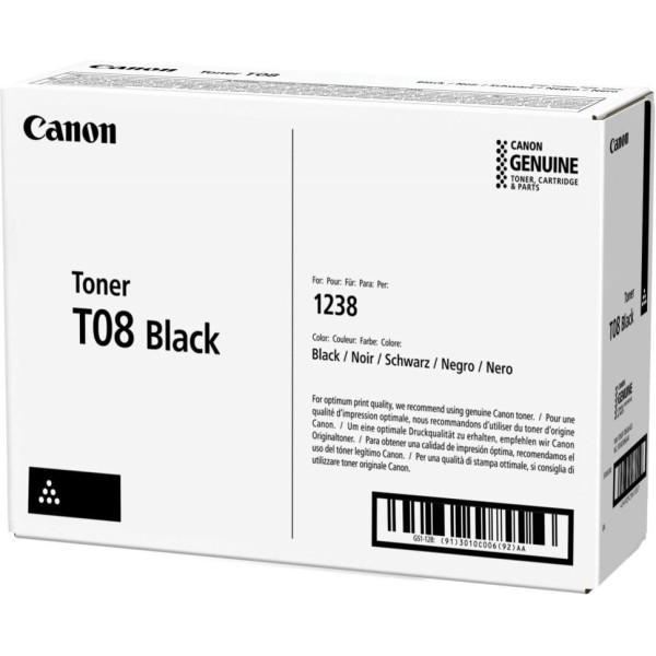 Toner Cartridge Canon T08 Black, for i-Sensys X 1238i, Yield 11,000 pages Toner Cartridge Canon T08 Black, for i-Sensys X 1238i, Yield 11,000 pages