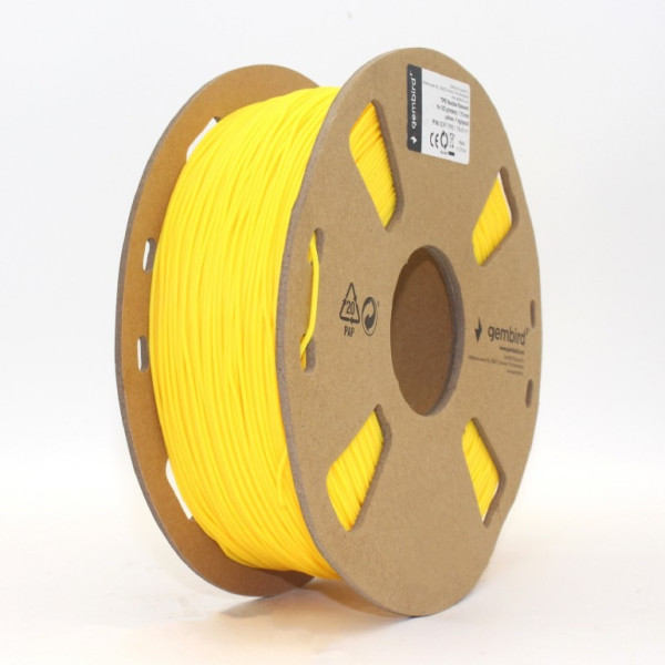 Gembird TPE flexible filament, Yellow, special thermopolymer allows to obtain materials similar to rubber, 1.75mm, 1kg Gembird TPE flexible filament, Yellow, special thermopolymer allows to obtain materials similar to rubber, 1.75mm, 1kg